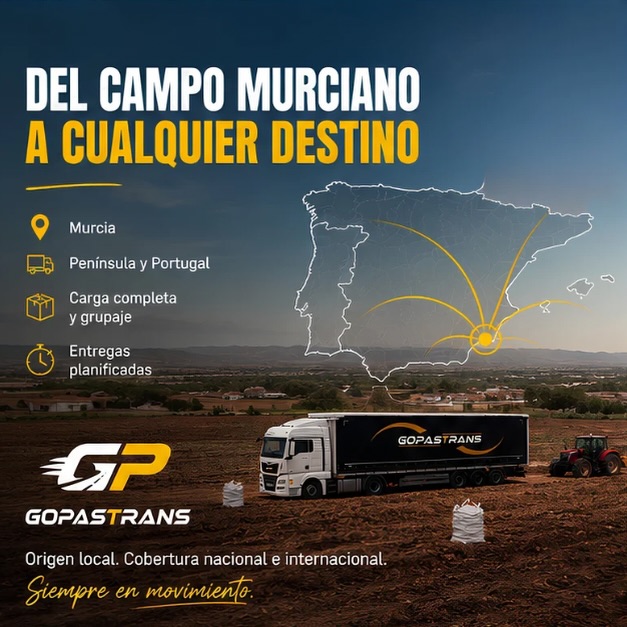 Del campo murciano a cualquier destino. 🌍🚛

Cada kilómetro cuenta cuando transportas el esfuerzo de tantas personas. En Gopastrans lo hacemos con planificación, compromiso y la tranquilidad de saber que tu mercancía está en buenas manos.

Siempre en movimiento.